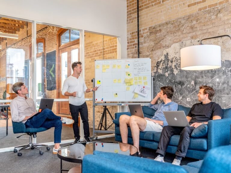 SEO agency team discussing a white-label link building strategy