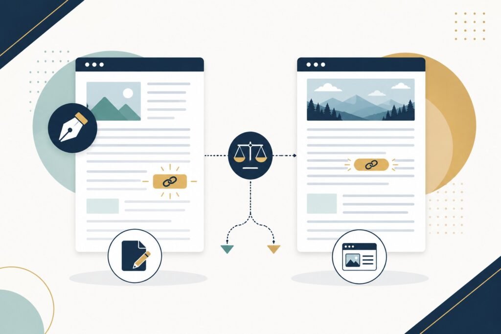 Guest posting vs niche edits comparison illustration for SEO link building campaigns.
